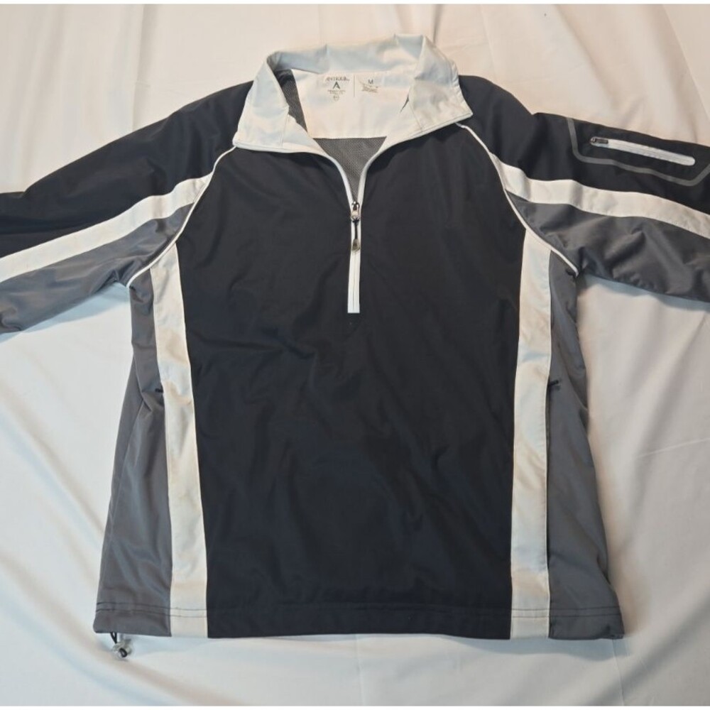 Antigua Desert Dry Xtra Lite Mens 1/2 Zip Golf Pullover M Black White Pockets